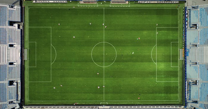Panoramica aerea di un campo da calcio a Montréal